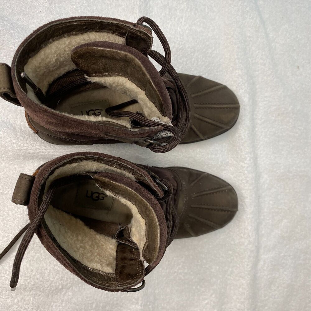 UGG Azaria Boots Women 6.5 Brown Suede Leather Waterproof Shearling Lined Casual - Picture 10 of 11